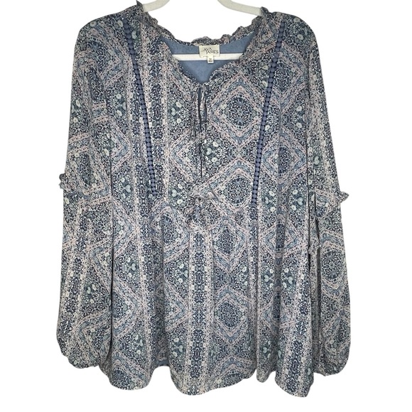 Ava James Tops - Ava James  Blue Long Ruffle Sleeve Boxy  Peasant Blouse SZ 2X